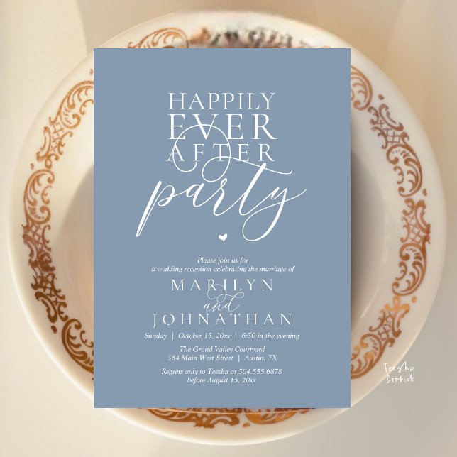 Invitation Réception de fête moderne minimale pour un heureux (Modern Minimal Happily Ever After Party Reception Invitation Card in Dusty Blue)