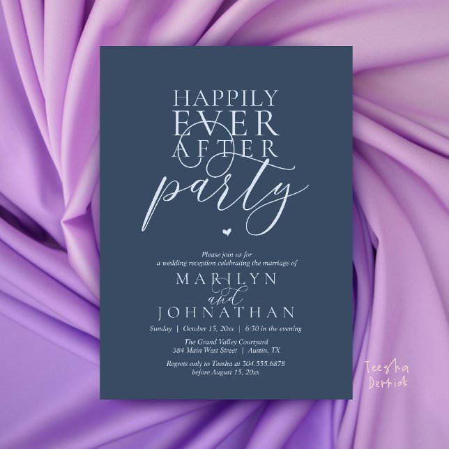 Invitation Réception de fête moderne minimale pour un heureux (Modern Minimal Happily Ever After Party Reception Invitation Card in Navy Blue )