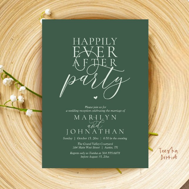 Invitation Réception de fête moderne minimale pour un heureux (Modern Minimal Happily Ever After Party Reception Invitation Card in Sage Green Romance)