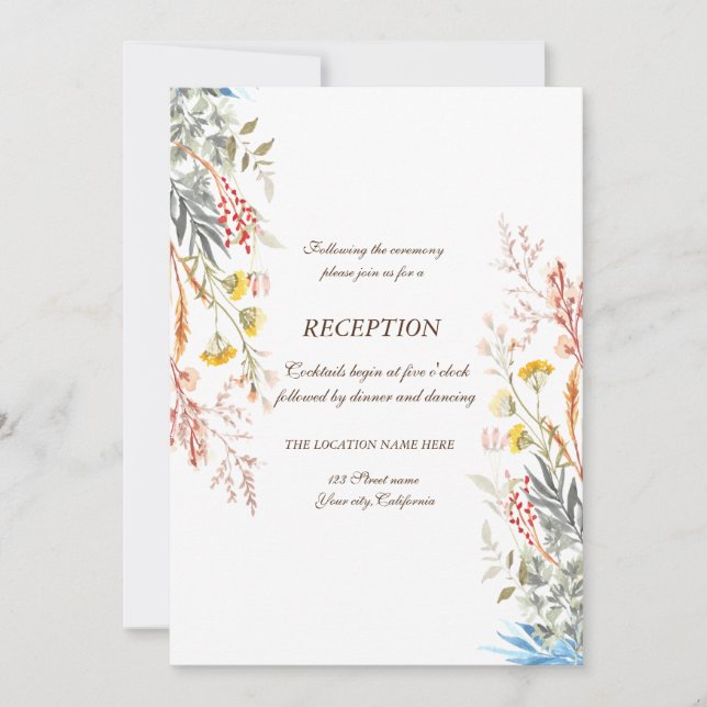 Invitation Réception de fleurs sauvages aquarelle fantaisiste (Devant)