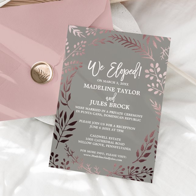 Invitation Réception de fuite élégante en or rose et gris (Créateur téléchargé)