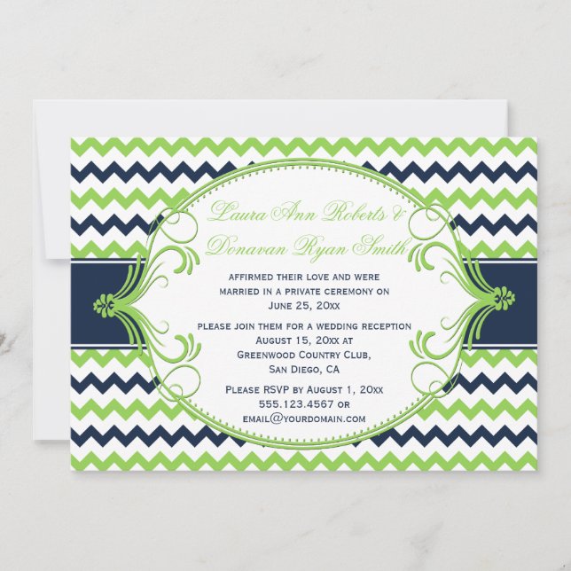 Invitation Réception de la Marine Blue Kelly Green Chevron un (Devant)