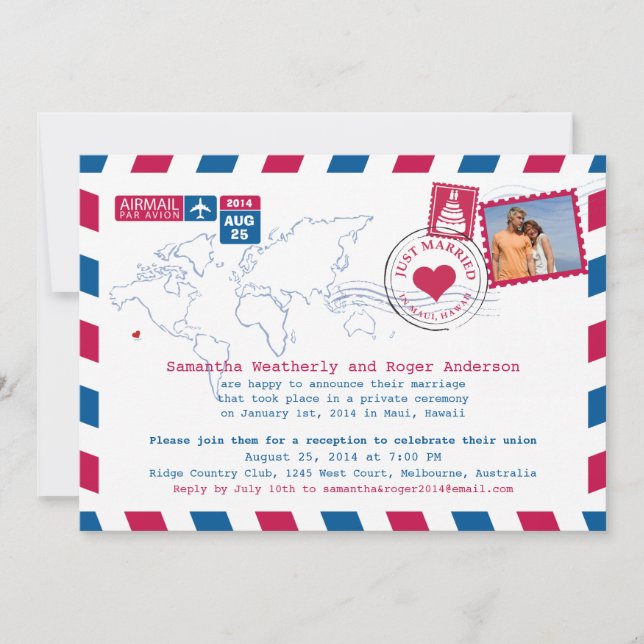 Invitation Réception de la poste aérienne Australie/Hawaii (Devant)