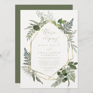 Invitation Réception de l'Elopement Géométrique Gold Green Fo