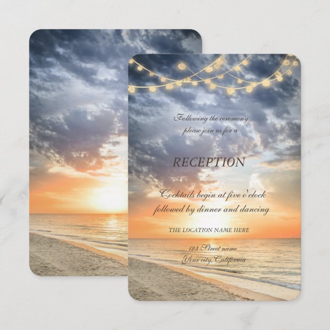 Invitation Réception de lever de soleil de plage avec guirlan (Devant / Derrière)