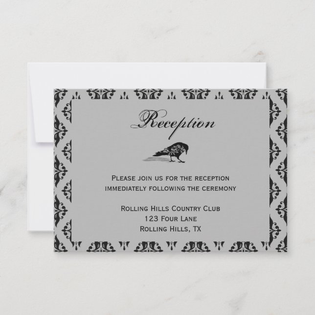 Invitation Réception de mariage à cadre gothique Black Raven (Devant)
