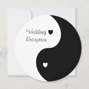 Invitation Réception de mariage à cœurs Yin Yang noirs et bla