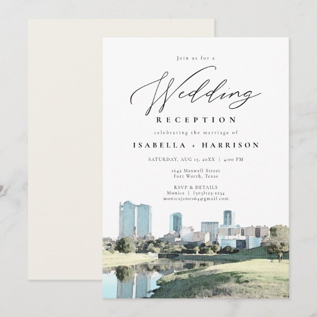Invitation Réception de mariage à Fort Worth avec vue sur la  (Devant / Derrière)