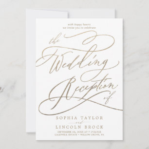 Invitation Réception de mariage à la calligraphie dorée roman