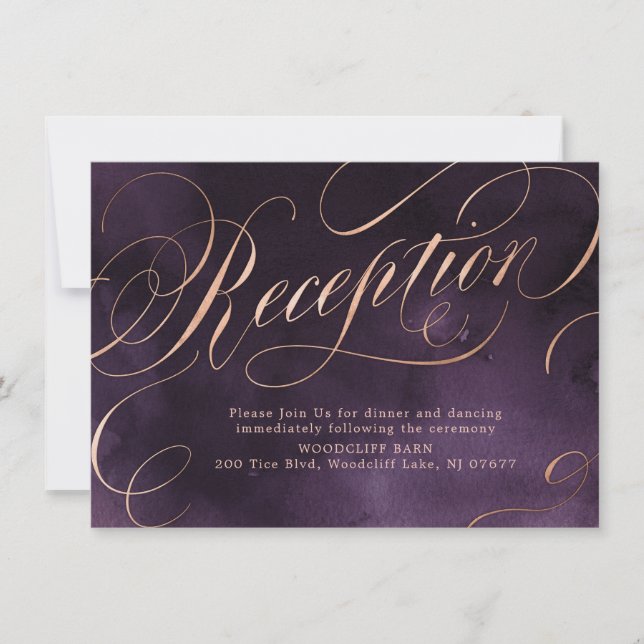 Invitation Réception de mariage à la calligraphie or violet l (Devant)