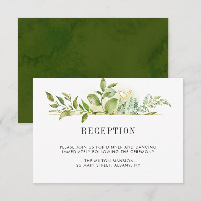 Invitation Réception de mariage à la flore verte sauvage (Devant / Derrière)