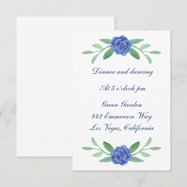 Invitation Réception de mariage à la verdure florale bleue (Devant / Derrière)