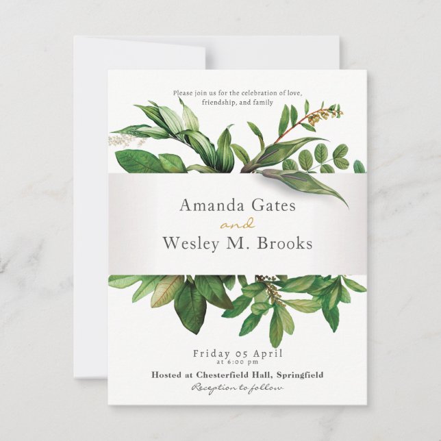 Invitation Réception de mariage à la verdure florale élégante (Devant)