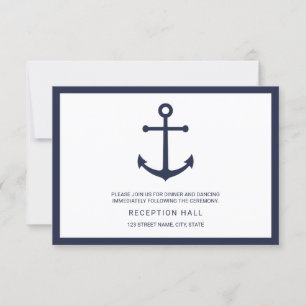 Invitation Réception de mariage à l'ancre bleu marine nautiqu
