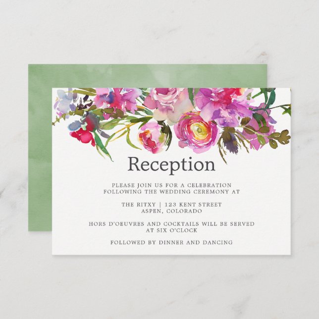 Invitation Réception de mariage à l'aquarelle avec des pivoin (Devant / Derrière)