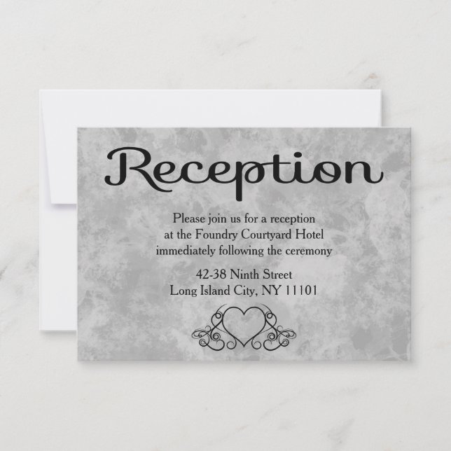 Invitation Réception de mariage à l'aquarelle cœurs noir et g (Devant)