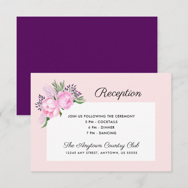 Invitation Réception de mariage à l'aquarelle de pivoines ros (Devant / Derrière)