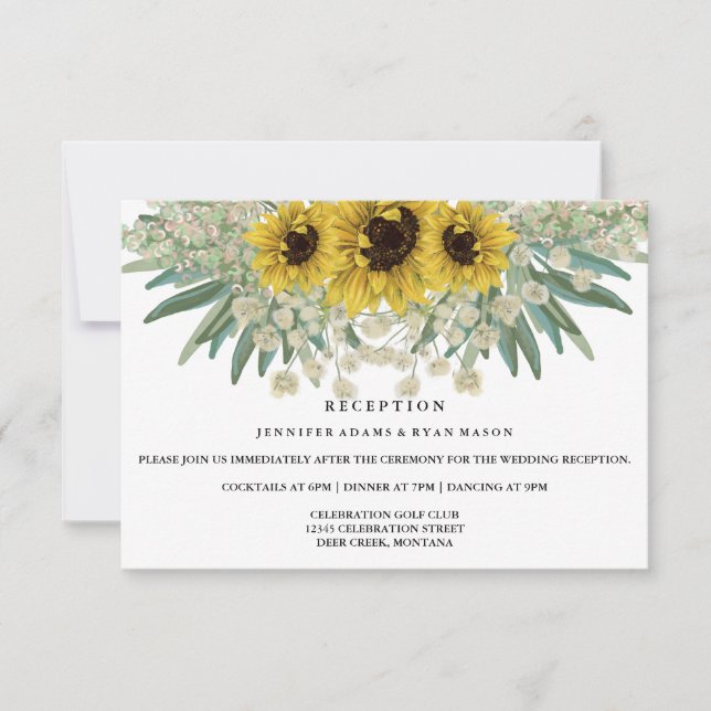 Invitation Réception de mariage à l'aquarelle de tournesol (Devant)