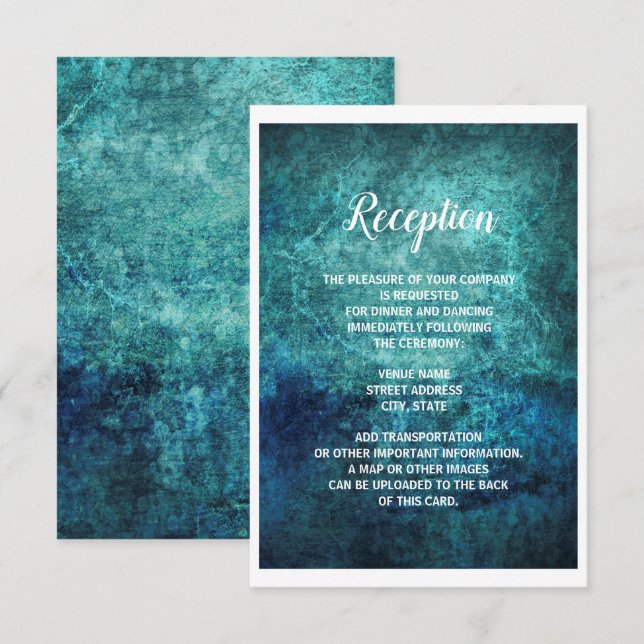 Invitation Réception de mariage à l'aquarelle grunge bleu mar (Devant / Derrière)