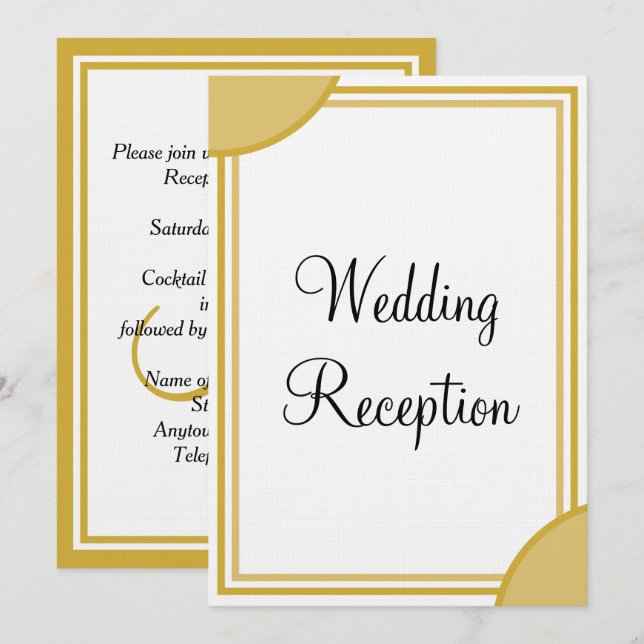 Invitation Réception de mariage à monogramme blanc or (Devant / Derrière)