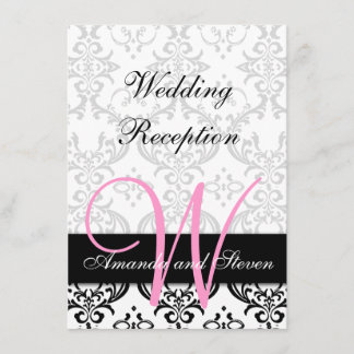 Invitation Réception de mariage à monogramme rose damassé jol