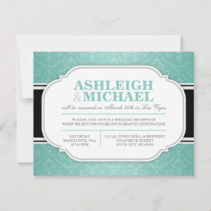 Invitation Réception de mariage à motif damassé gris et sarce