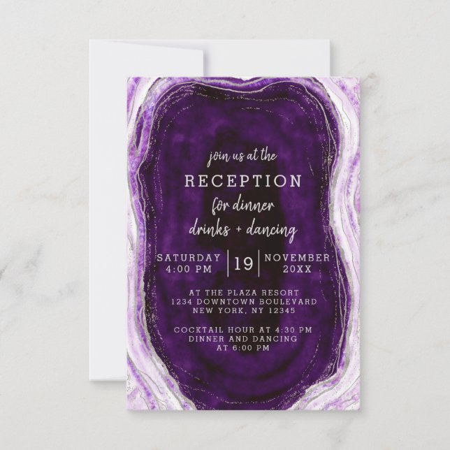 Invitation Réception de mariage Amethyst Purple & Silver Geod (Devant)