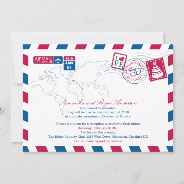 Invitation Réception de mariage après-cérémonie Air Mail Croa (Devant)