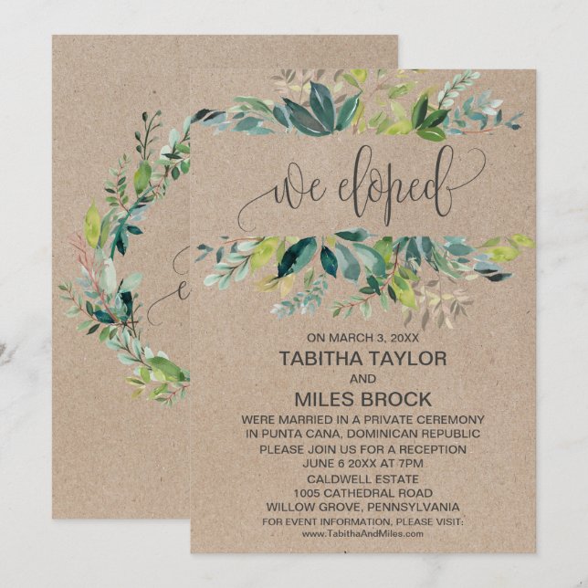 Invitation Réception de mariage après fuite en amoureux Kraft (Devant / Derrière)