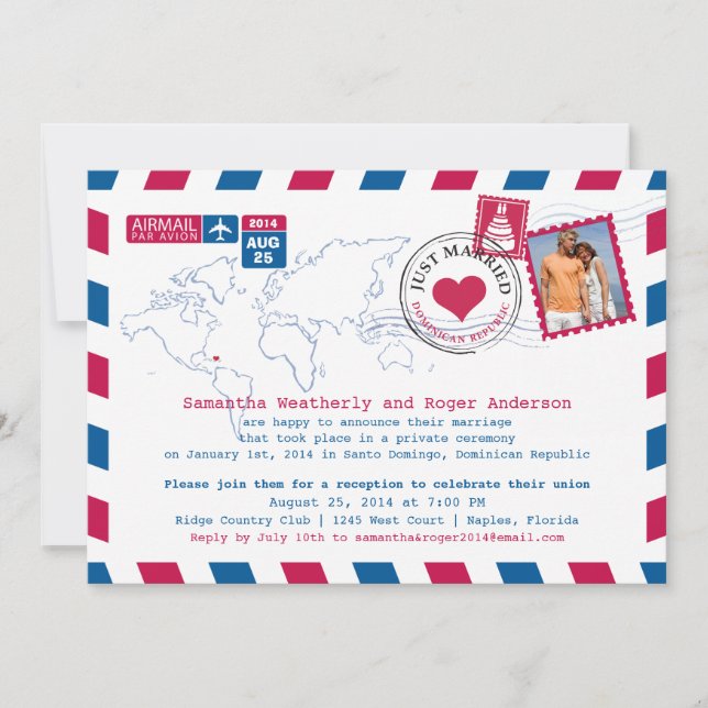 Invitation Réception de mariage après la poste aérienne de la (Devant)