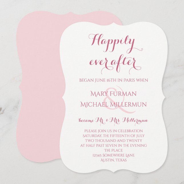 Invitation Réception de mariage après la rose et le rose blus (Devant / Derrière)