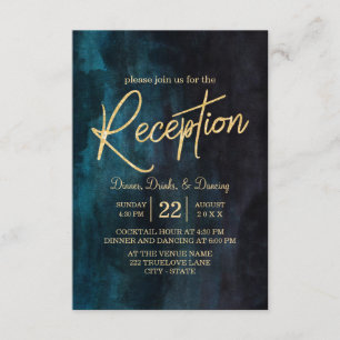 Invitation Réception de mariage aquarelle bleu marine et or