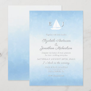 Invitation Réception de mariage aquarelle eau rencontre ciel