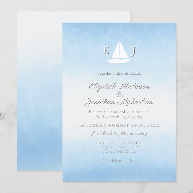 Invitation Réception de mariage aquarelle eau rencontre ciel (Devant / Derrière)