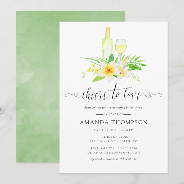 Invitation Réception de mariage aquarelle exotique Dégustatio (Devant / Derrière)