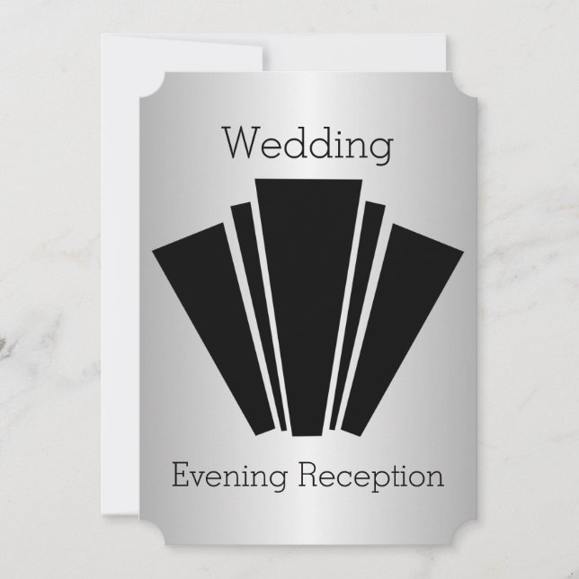 Invitation Réception de mariage Art Déco noir et blanc argent (Devant)