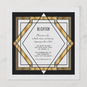 Invitation Réception de mariage Art Déco Or Blanc Gatsby le M