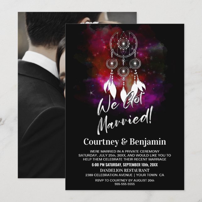 Invitation Réception de mariage attrape-rêves nuit étoilée Ph (Devant / Derrière)