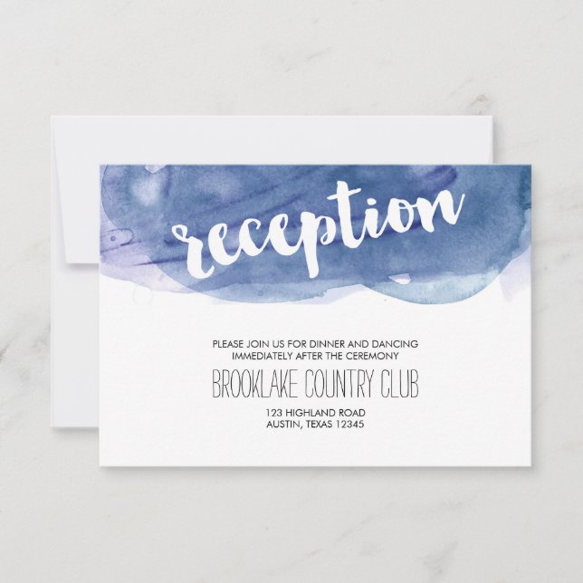 Invitation Réception de mariage au lavis d'aquarelle bleue (Devant)