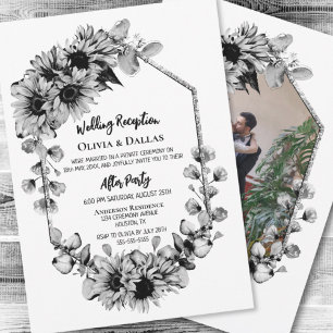Invitation Réception de mariage au tournesol noir et blanc