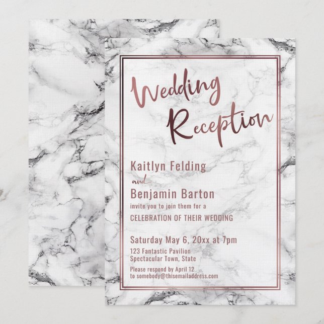 Invitation Réception de mariage audacieuse sur fond de marbre (Devant / Derrière)