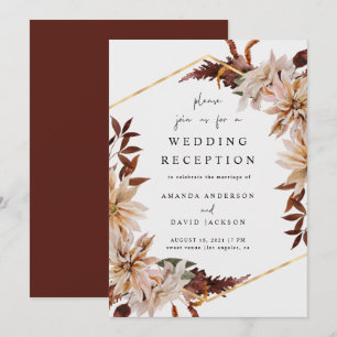 Invitation Réception de mariage automnal floral Bourgogne Or