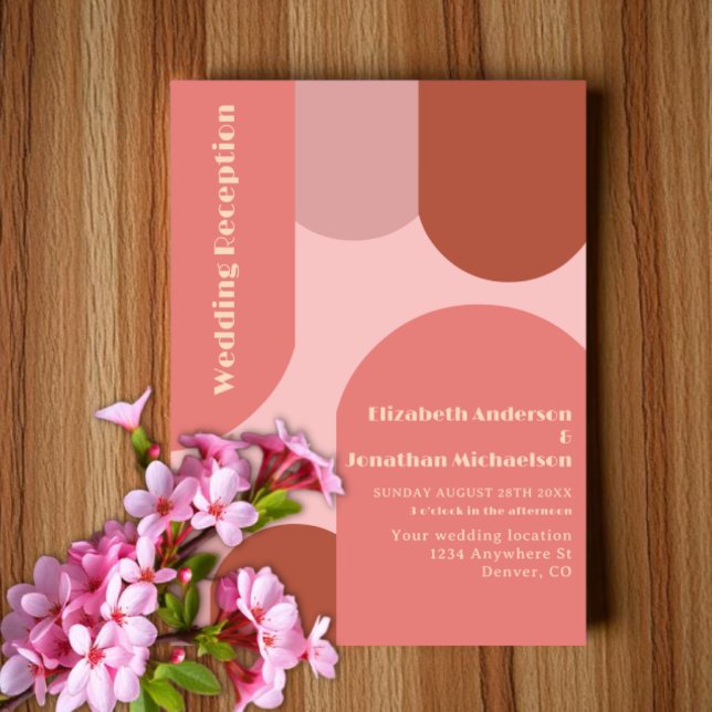 Invitation Réception de mariage aux arches rétro corail rose (Créateur téléchargé)