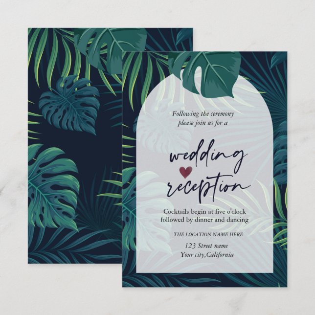 Invitation Réception de mariage aux feuilles de palmier exoti (Devant / Derrière)