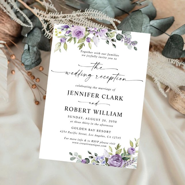Invitation Réception de mariage aux fleurs violettes romantiq (Créateur téléchargé)