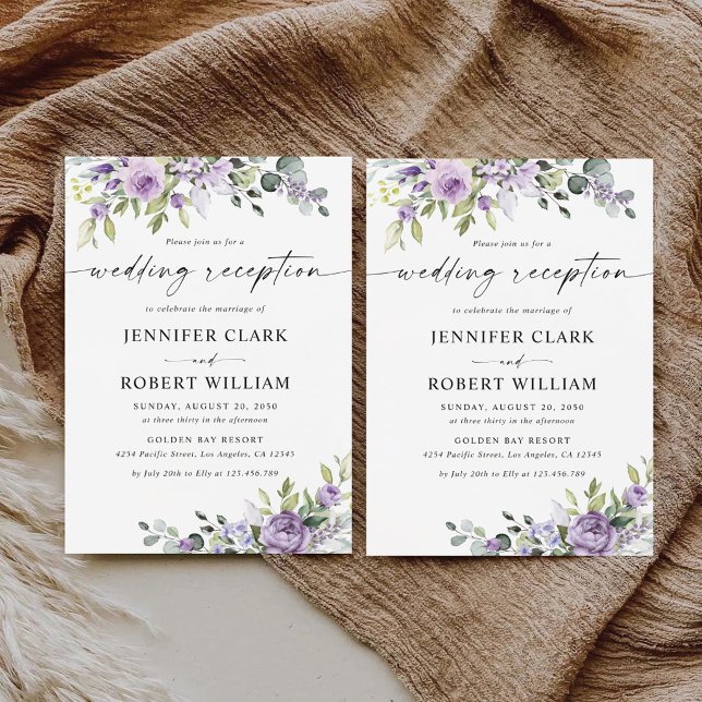 Invitation Réception de mariage aux fleurs violettes romantiq (Créateur téléchargé)