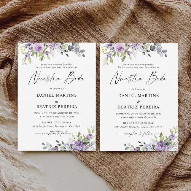 Invitation Réception de mariage aux fleurs violettes romantiq (Créateur téléchargé)