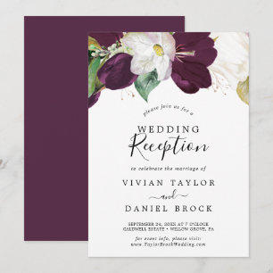 Invitation Réception de mariage aux floraisons violettes luna
