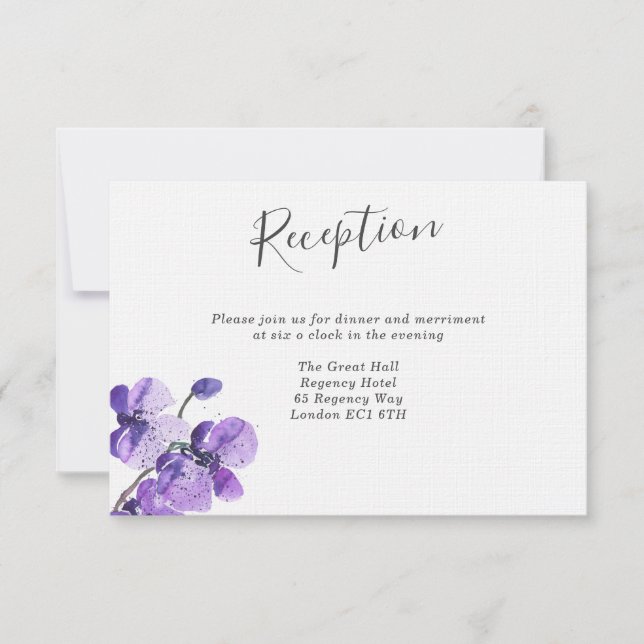 Invitation Réception de mariage aux orchidées aquarelles viol (Devant)