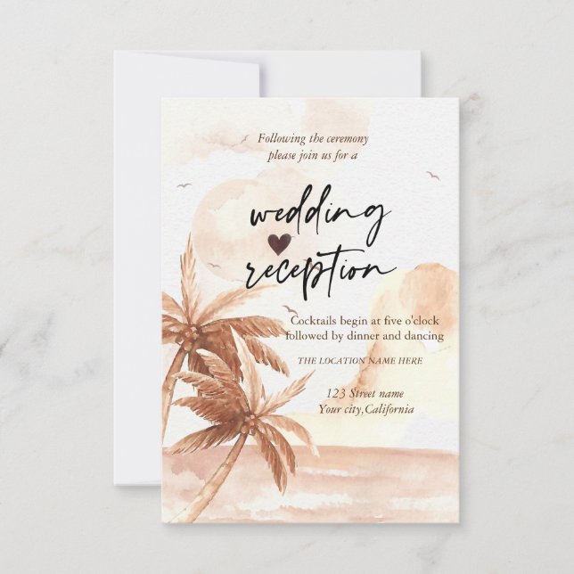 Invitation Réception de mariage aux palmiers tropicaux rustiq (Devant)